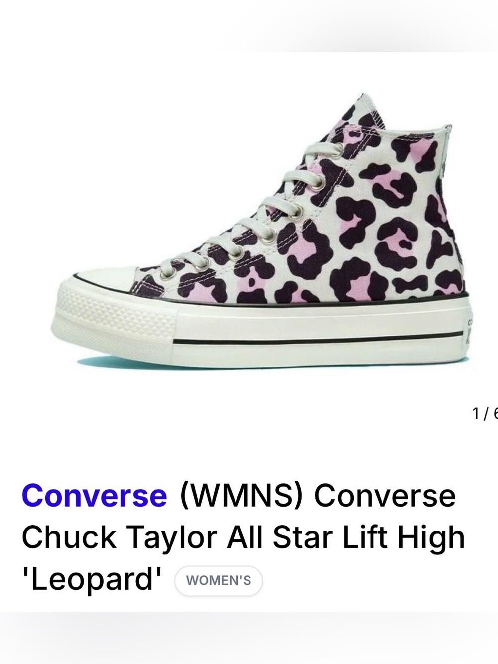 Converse Women's Chuck Taylor All Star Lift High Top Pink Leopard Sz 8. Platform